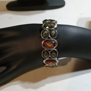 Elegant Chrome and Green Gemstone Bracelet
